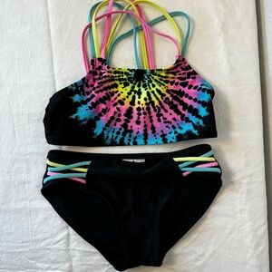 Girls Two Piece Swimsuit in black and neon colors